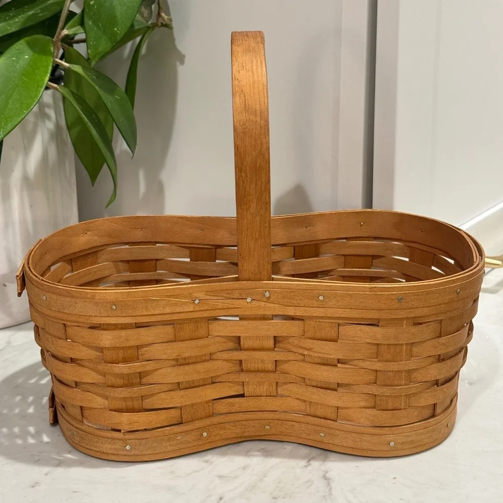 Bradford Basket Company Handwoven Wood Brown 1998 Vintage Peanut Shape USA